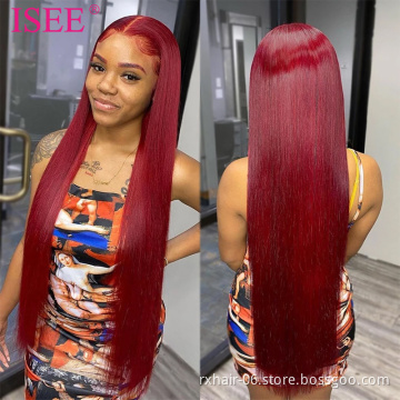 99J Burgundy Red Color Human Hair Wig Customized Texture 30inch Long Brazilian Cuticle Aligned Hair Lace Front Wigs